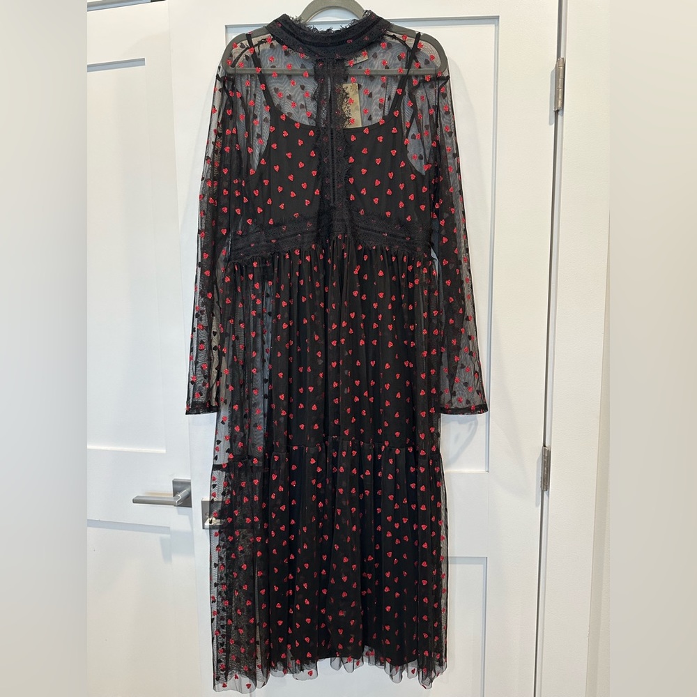 Lace & Beads Hearts Tulle Midi Dress NWT UK20/US16